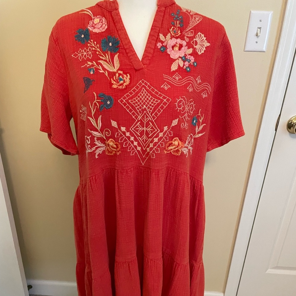 Floral Embroidered Coral Dress